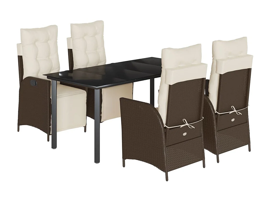 Ensemble à manger de jardin 5 pcs et coussins marron poly rotin