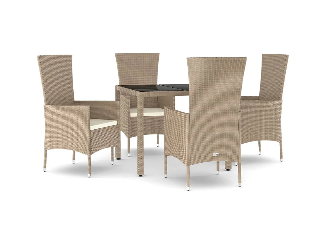 Ensemble à manger de jardin avec coussins 5pcs Beige poly rotin