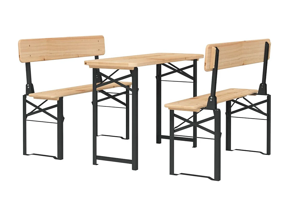Ensemble de tables à bière pliantes 3 pcs bois massif de sapin