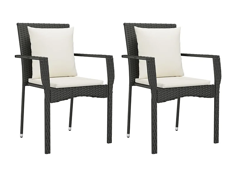 Chaises de jardin 2 pcs avec coussins Résine tressée Noir