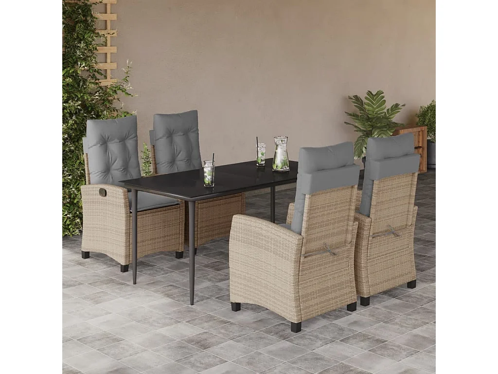 Ensemble à manger de jardin coussins 5 pcs mélange beige rotin