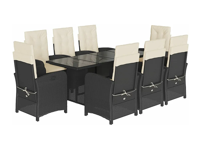 Ensemble à manger de jardin 9pcs coussins noir résine tressée