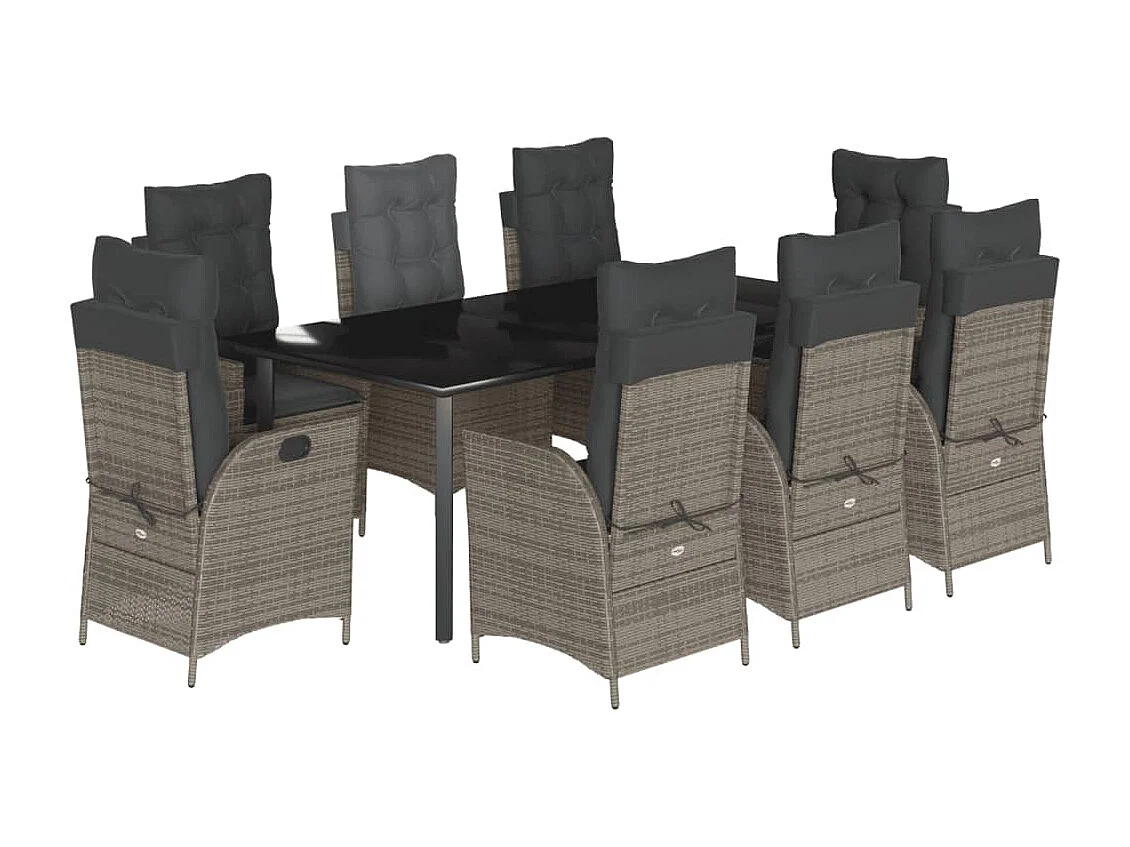 Ensemble à manger de jardin 9 pcs coussins gris résine tressée