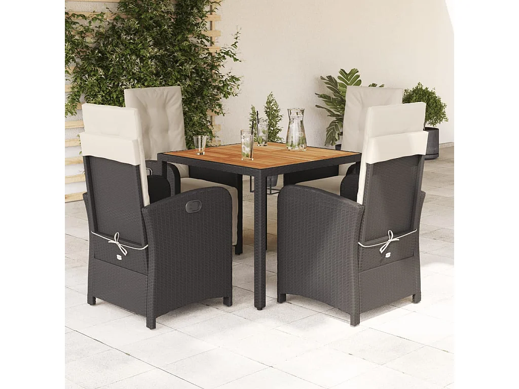 Ensemble à manger de jardin coussins 5pcs Noir Résine tressée