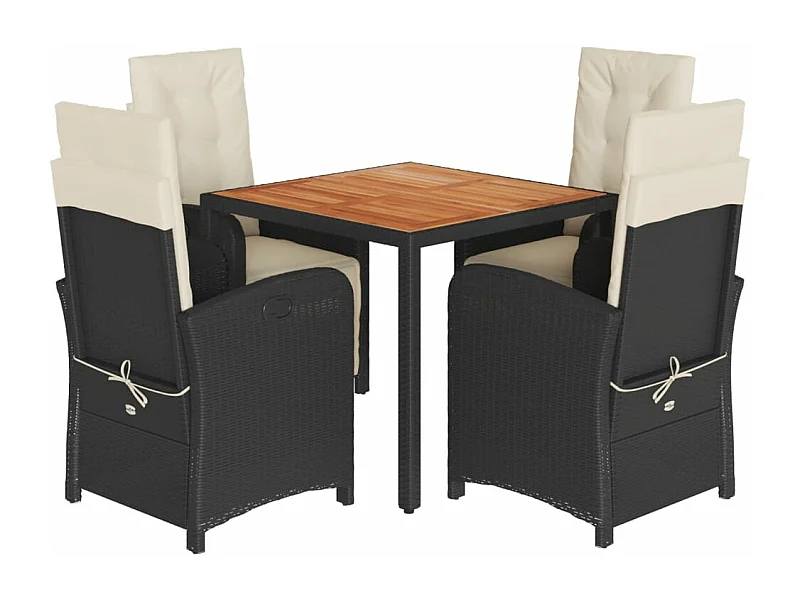 Ensemble à manger de jardin coussins 5pcs Noir Résine tressée