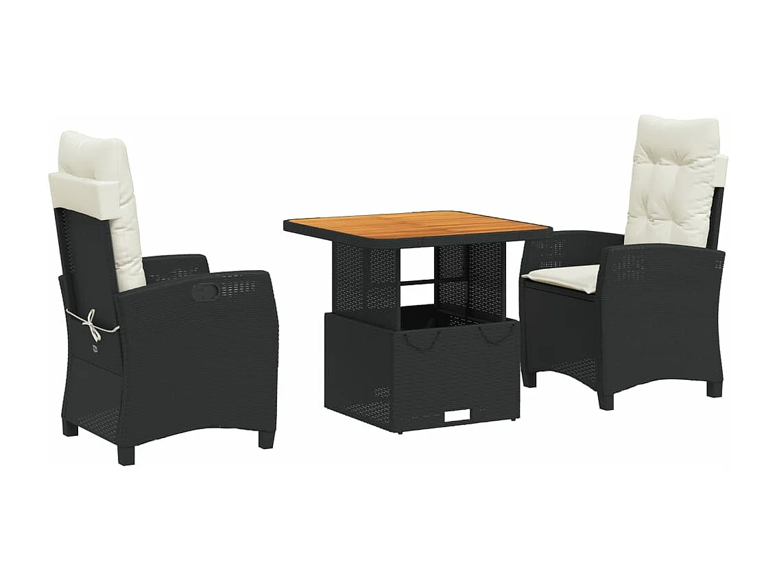 Ensemble à manger de jardin avec coussins 3 pcs Noir