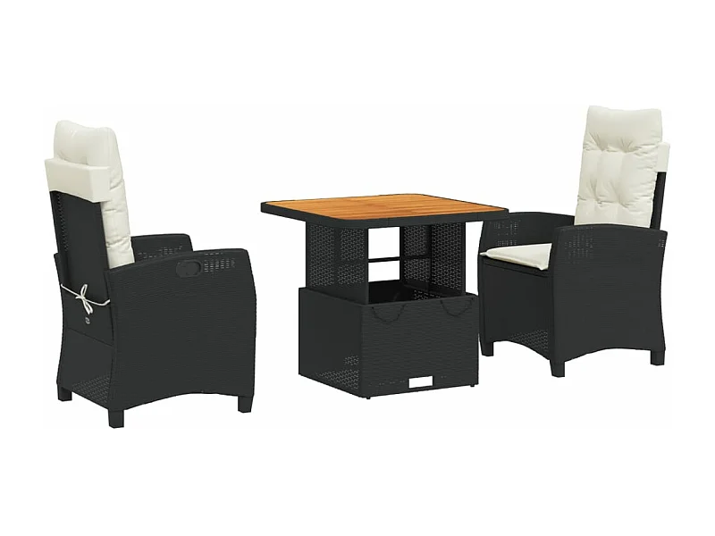 Ensemble à manger de jardin avec coussins 3 pcs Noir