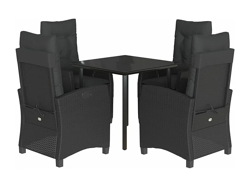 Ensemble à manger de jardin coussins 5pcs Noir Résine tressée