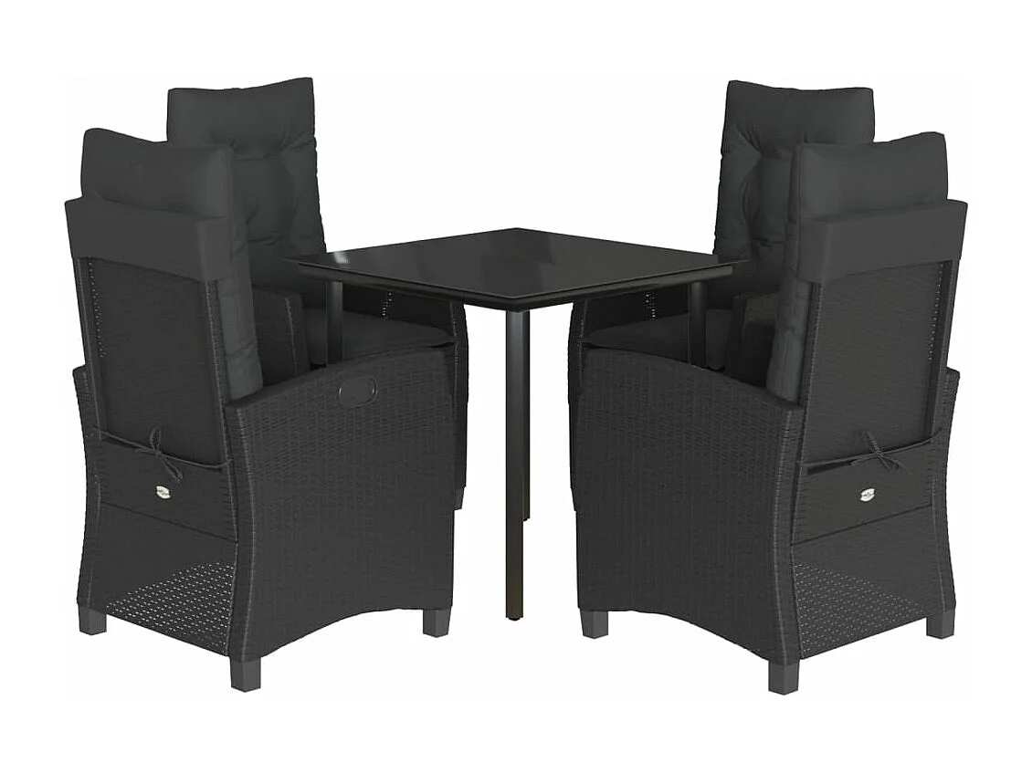 Ensemble à manger de jardin coussins 5pcs Noir Résine tressée