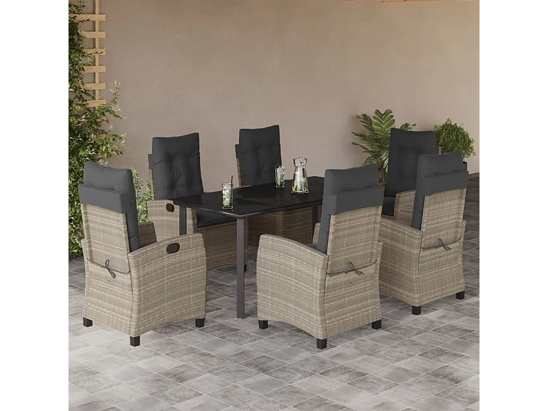 Ensemble à manger de jardin et coussins 7 pcs gris clair rotin