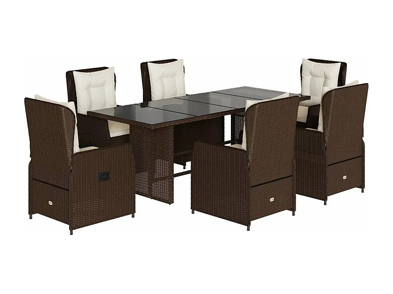 Ensemble à manger de jardin et coussins 7 pcs marron rotin