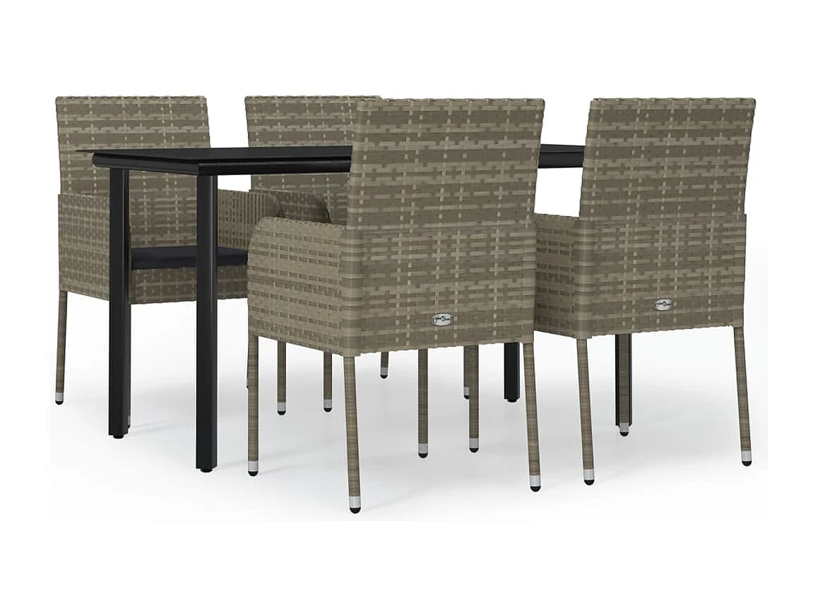 Ensemble à manger de jardin coussins 5 pcs noir et gris