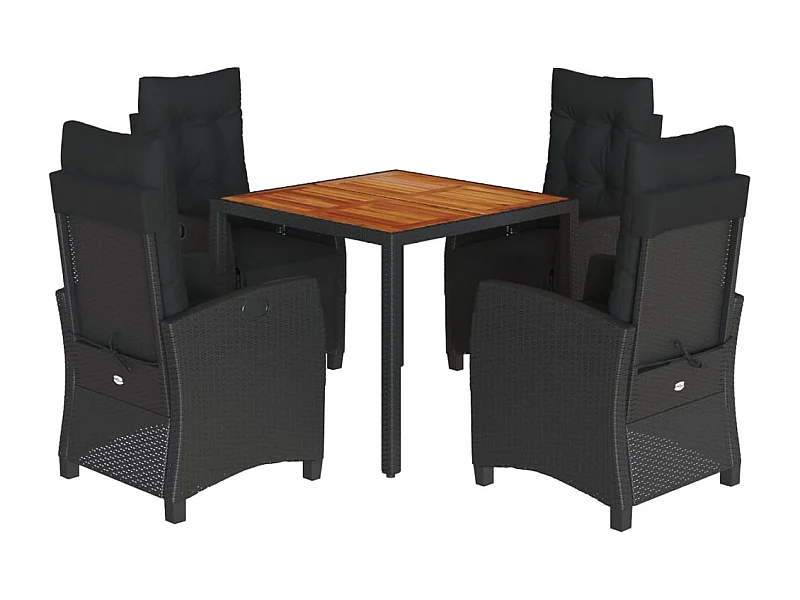 Ensemble à manger de jardin coussins 5pcs Noir Résine tressée