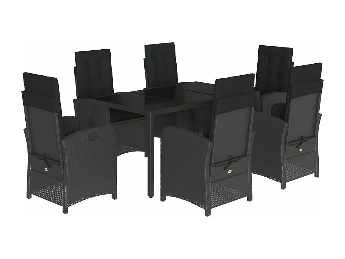 Ensemble à manger de jardin coussins 7pcs Noir Résine tressée