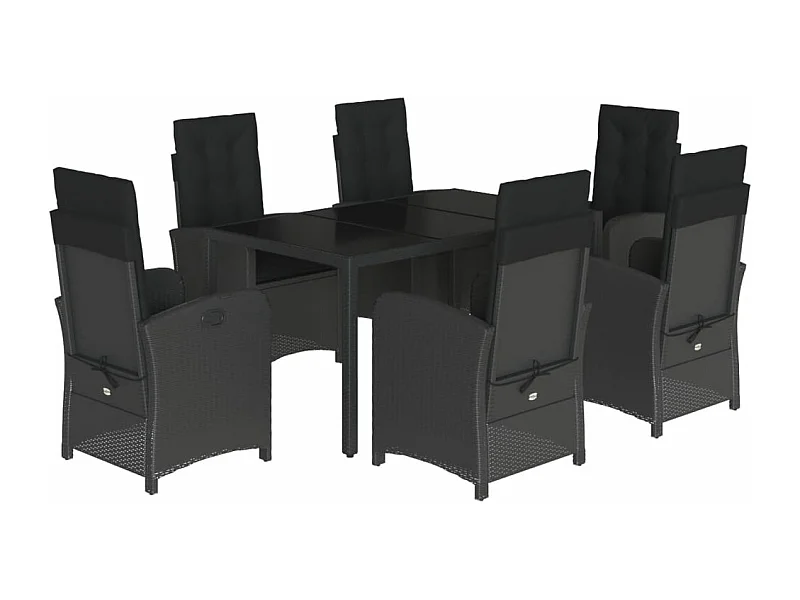 Ensemble à manger de jardin coussins 7pcs Noir Résine tressée