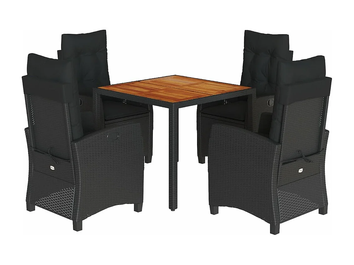 Ensemble à manger de jardin coussins 5pcs Noir Résine tressée