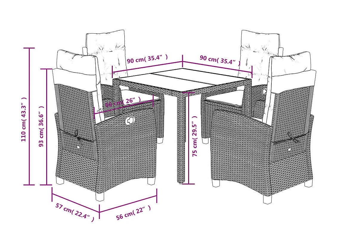 Ensemble à manger de jardin coussins 5pcs Noir Résine tressée