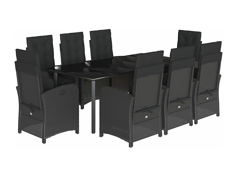 Ensemble à manger de jardin 9pcs coussins noir résine tressée