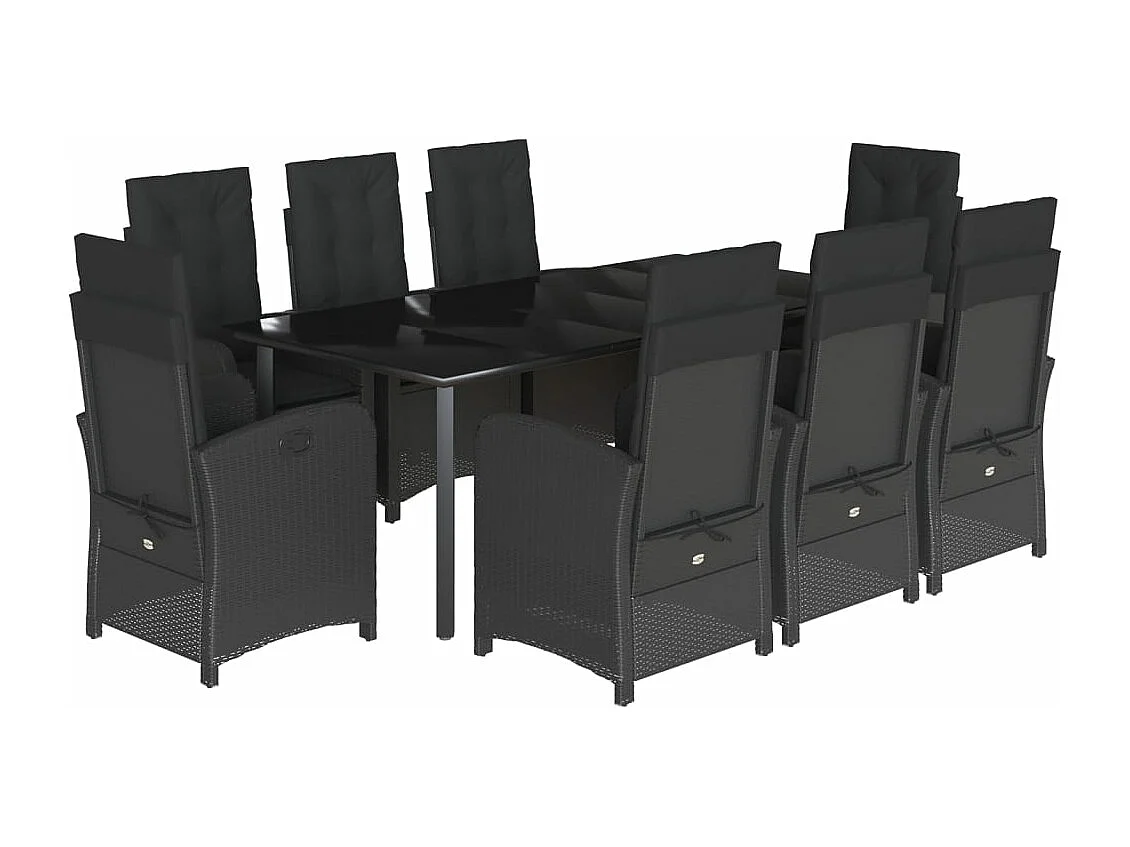 Ensemble à manger de jardin 9pcs coussins noir résine tressée