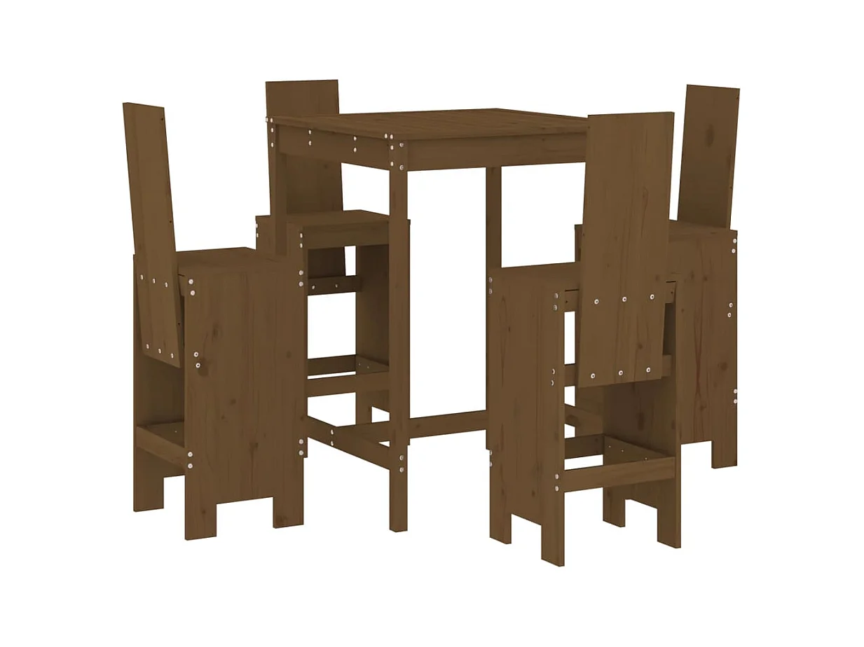 Ensemble de bar de jardin 5 pcs marron miel bois de pin massif
