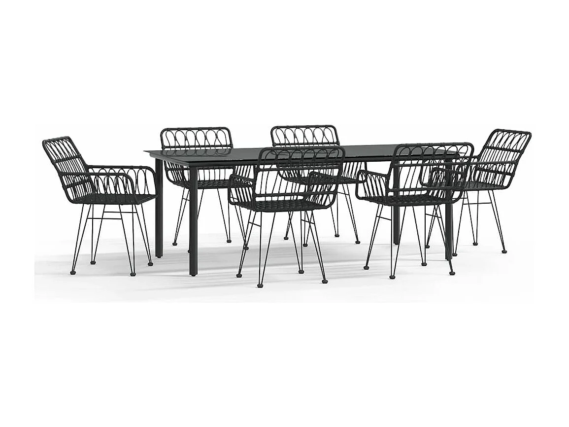 Ensemble à manger de jardin 7 pcs Noir Résine tressée