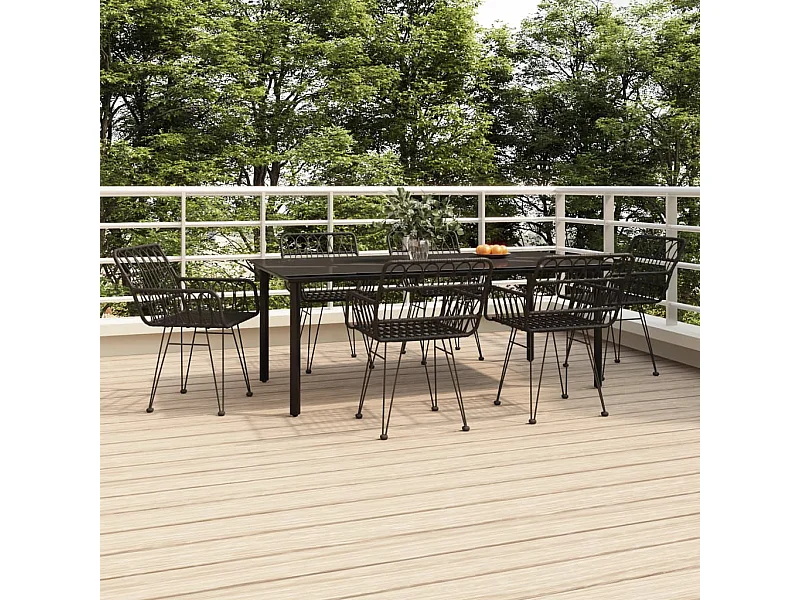 Ensemble à manger de jardin 7 pcs Noir Résine tressée
