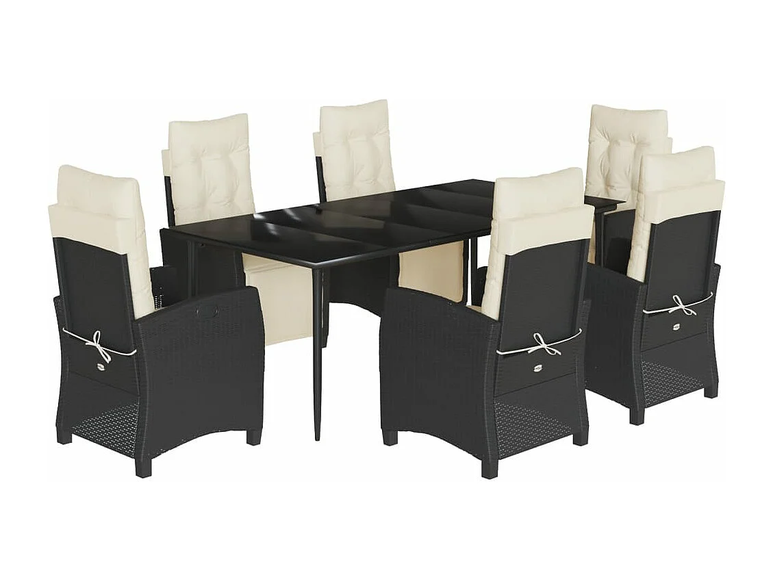 Ensemble à manger de jardin coussins 7pcs Noir Résine tressée