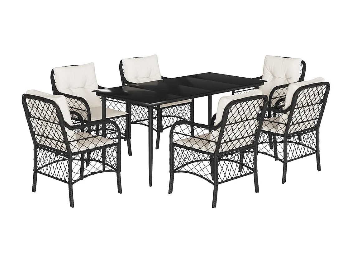 Ensemble à manger de jardin coussins 7pcs Noir Résine tressée