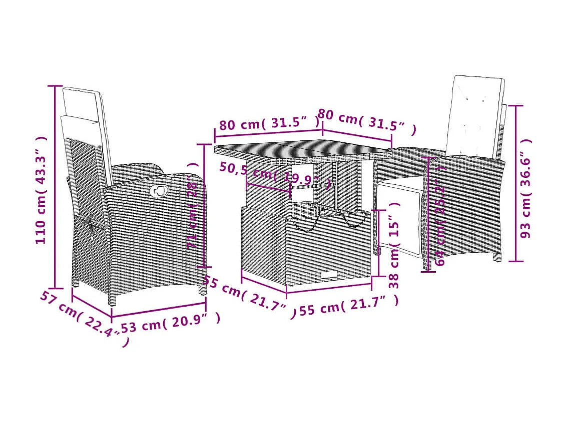 Ensemble à manger de jardin et coussins 3 pcs Beige poly rotin