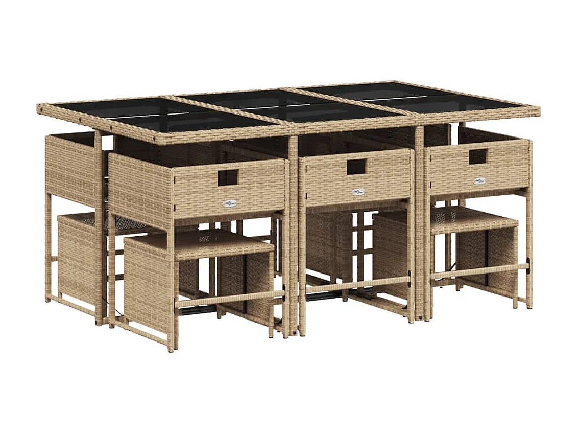 Ensemble à manger de jardin et coussins 11 pcs mélange beige