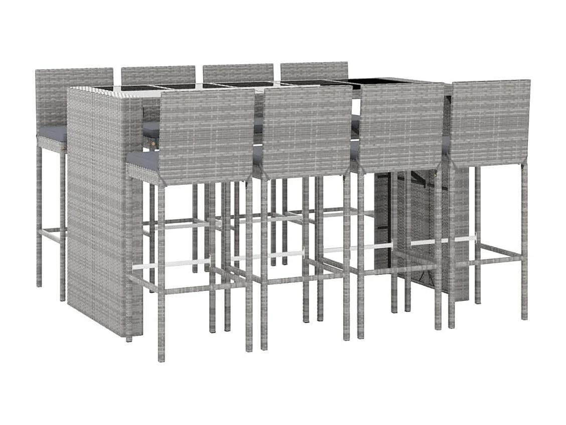 Ensemble de bar de jardin 9 pcs avec coussins gris poly rotin