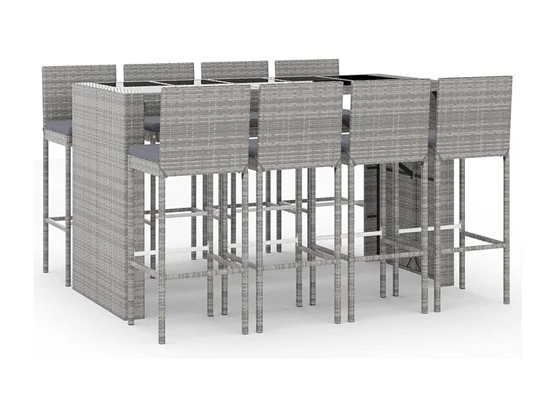 Ensemble de bar de jardin 9 pcs avec coussins gris poly rotin