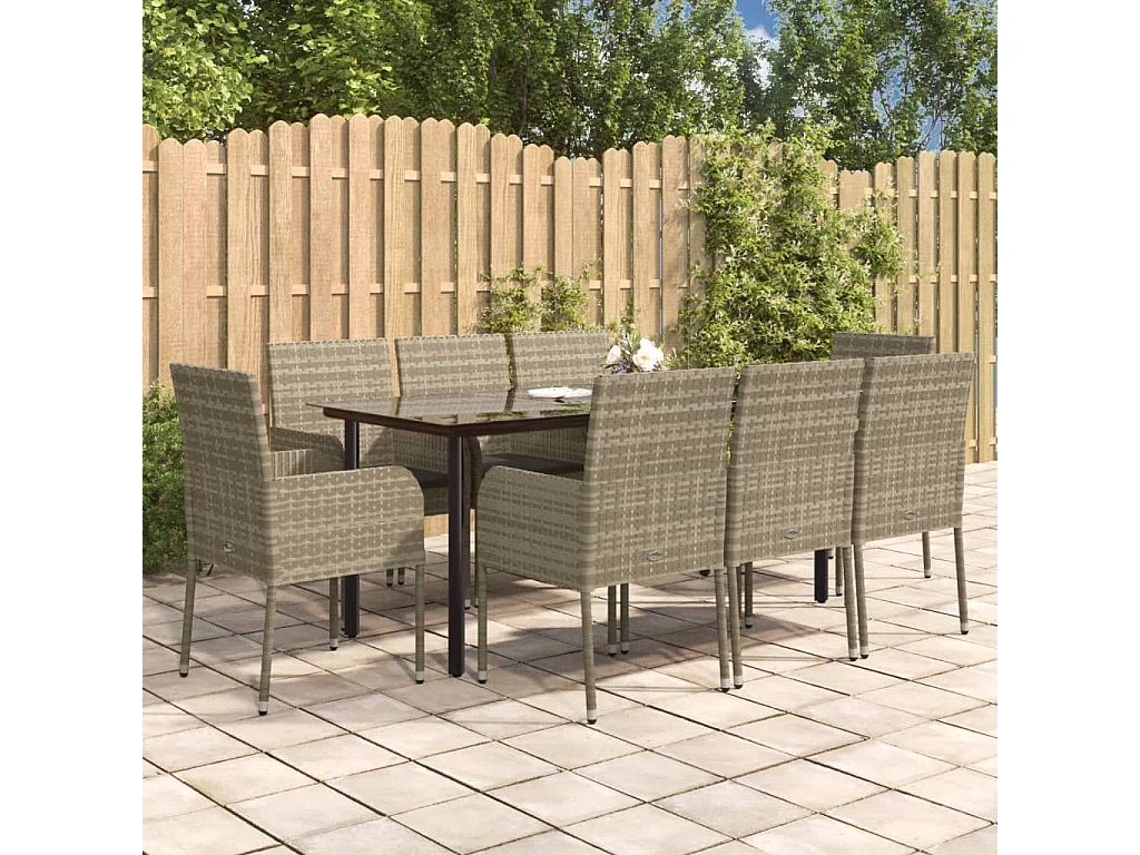 Ensemble à manger de jardin 9pcs et coussins noir et gris