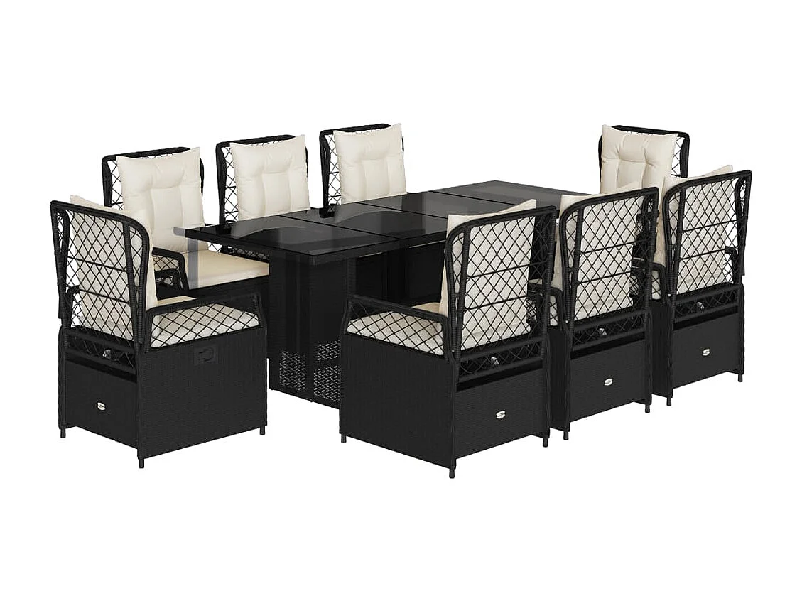 Ensemble à manger de jardin 9pcs coussins noir résine tressée