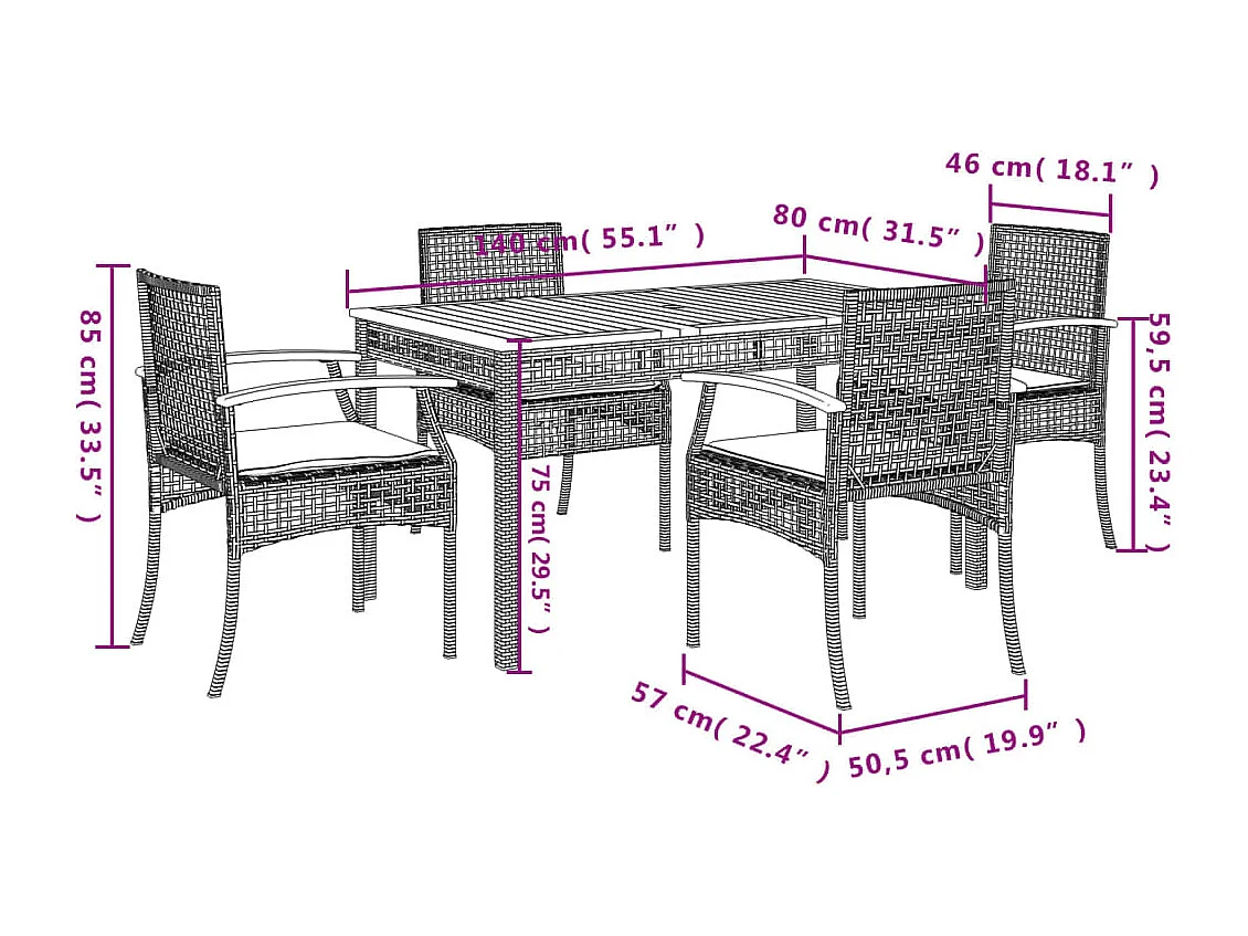 Ensemble à manger de jardin avec coussins 5pcs Beige poly rotin