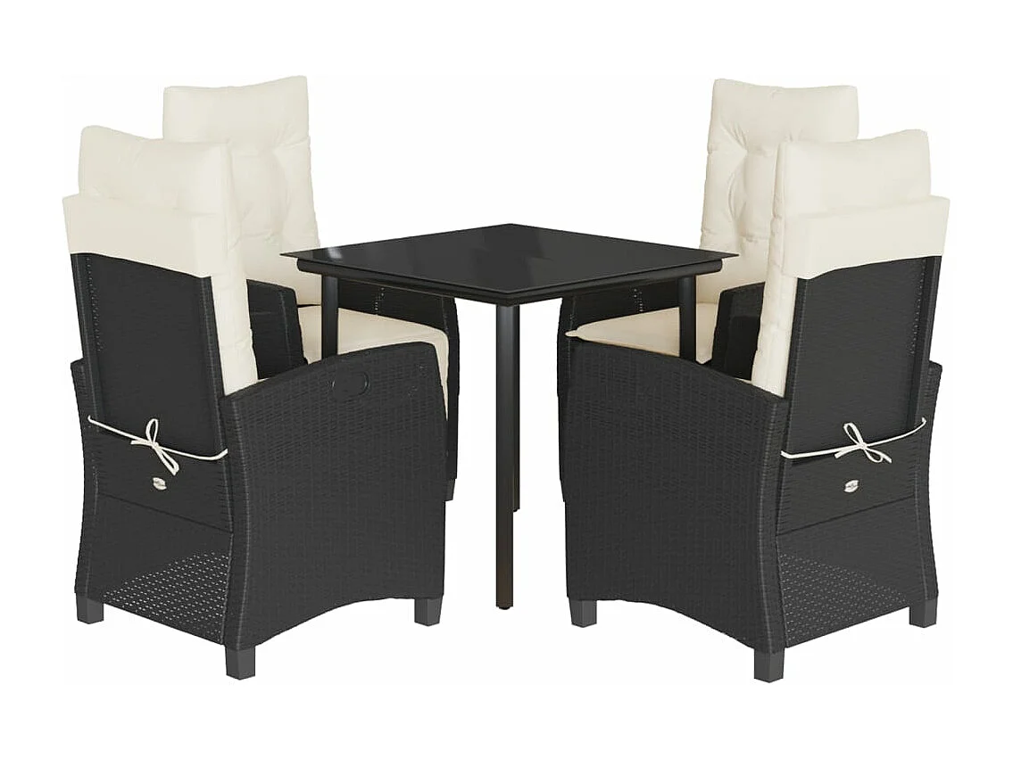 Ensemble à manger de jardin coussins 5pcs Noir Résine tressée