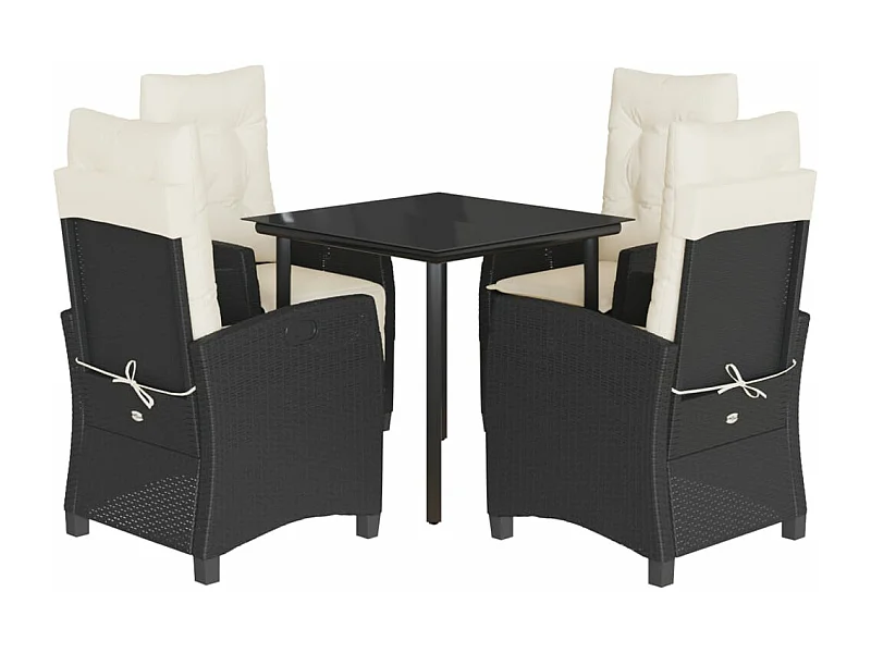 Ensemble à manger de jardin coussins 5pcs Noir Résine tressée