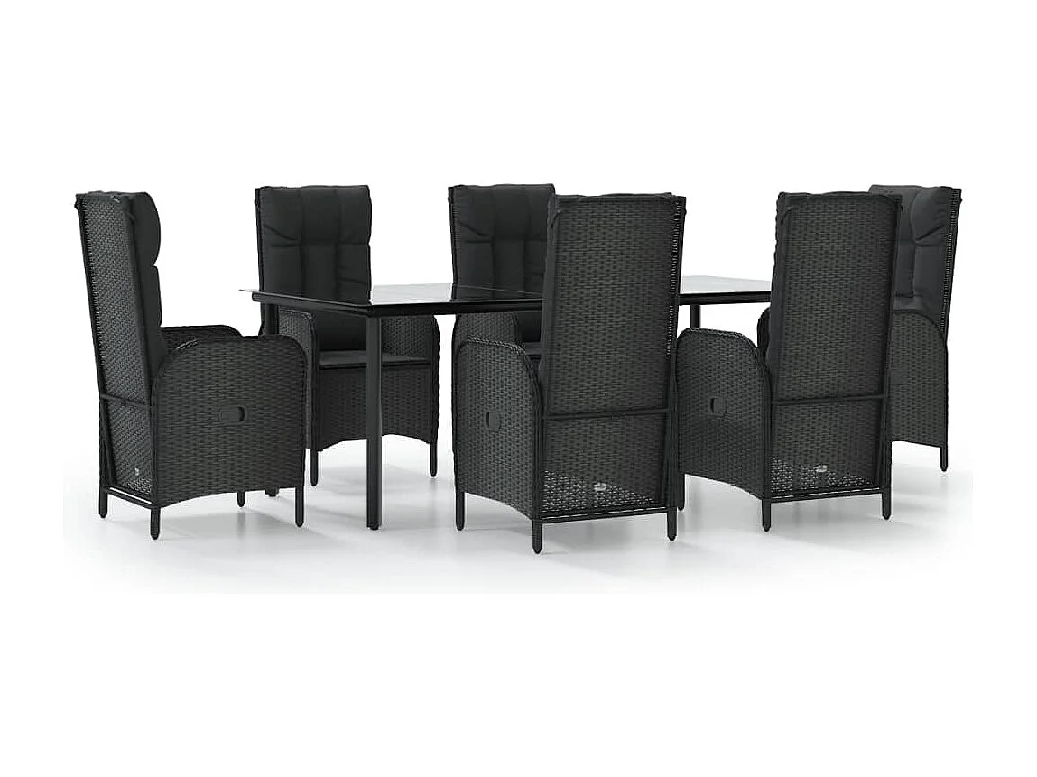 Ensemble à manger de jardin coussins 7pcs Noir Résine tressée