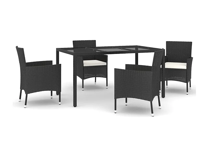 Ensemble à manger de jardin coussins 5pcs Noir Résine tressée