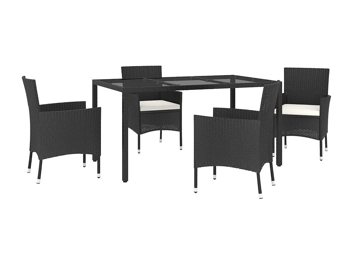 Ensemble à manger de jardin coussins 5pcs Noir Résine tressée