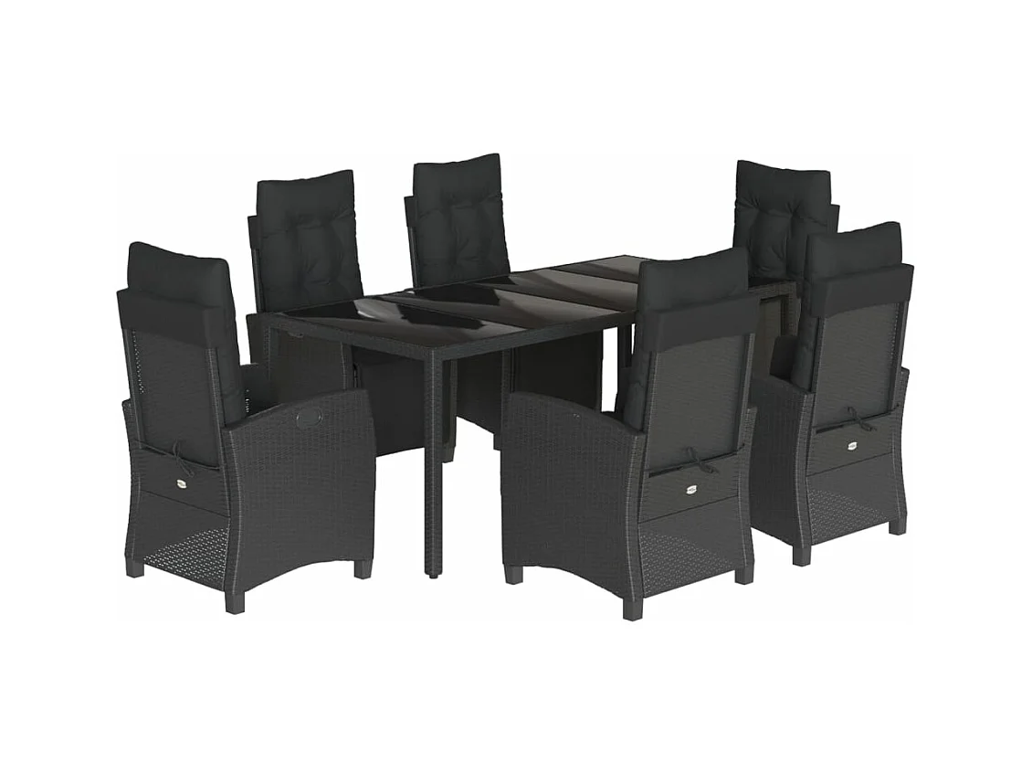 Ensemble à manger de jardin coussins 7pcs Noir Résine tressée