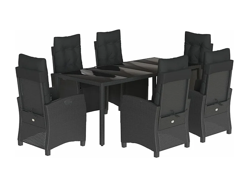 Ensemble à manger de jardin coussins 7pcs Noir Résine tressée