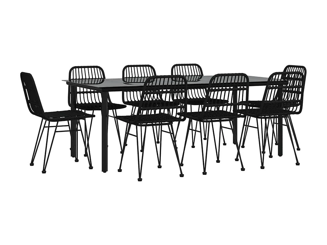 Ensemble à manger de jardin 9 pcs Noir Résine tressée