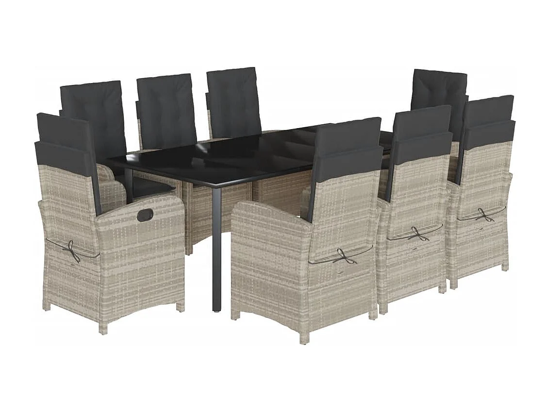 Ensemble à manger de jardin et coussins 9 pcs gris clair rotin