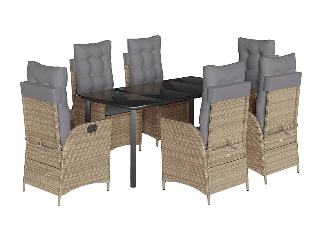 Ensemble à manger de jardin et coussins 7 pcs beige poly rotin