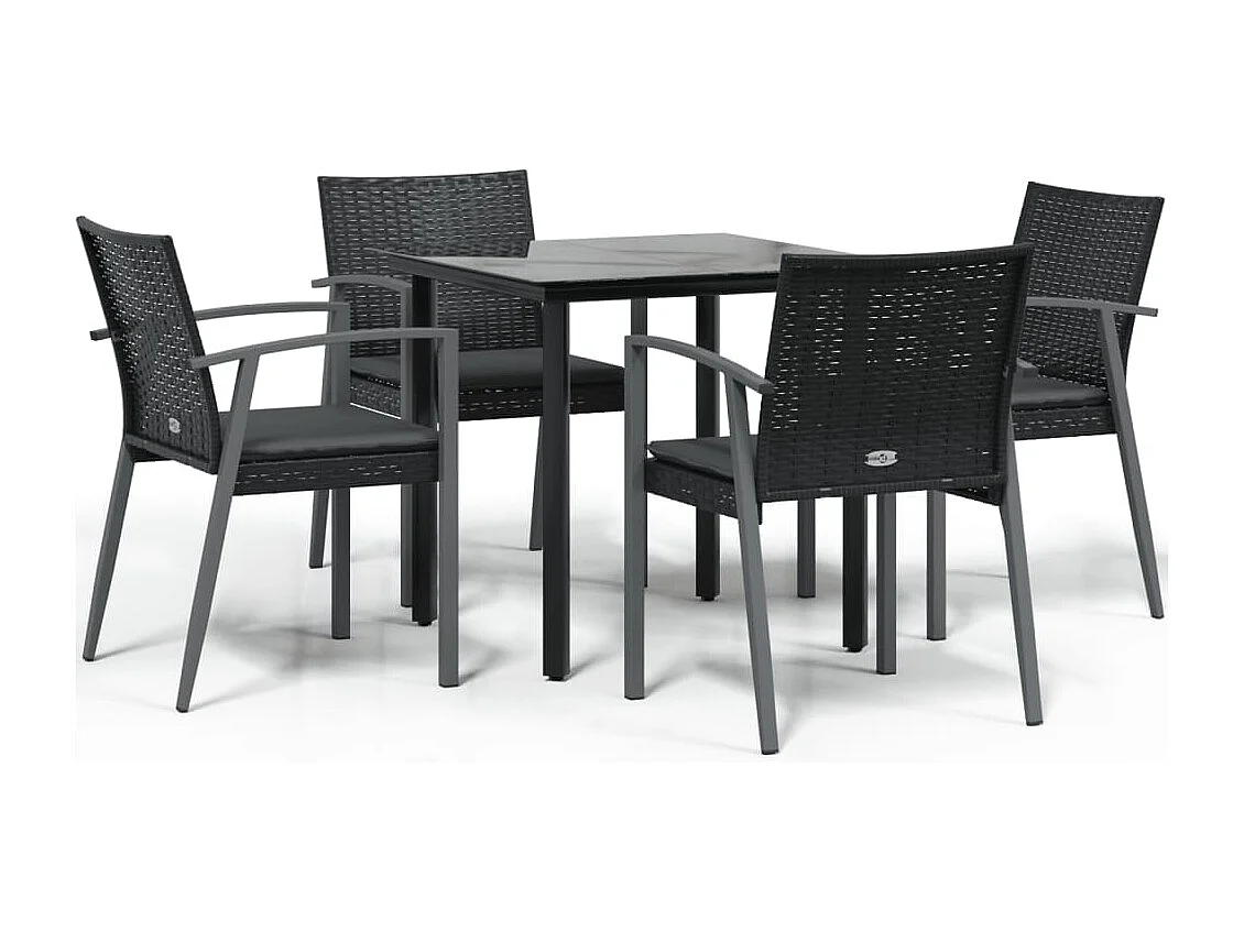 Ensemble à manger de jardin 5 pcs coussins résine tressée acier