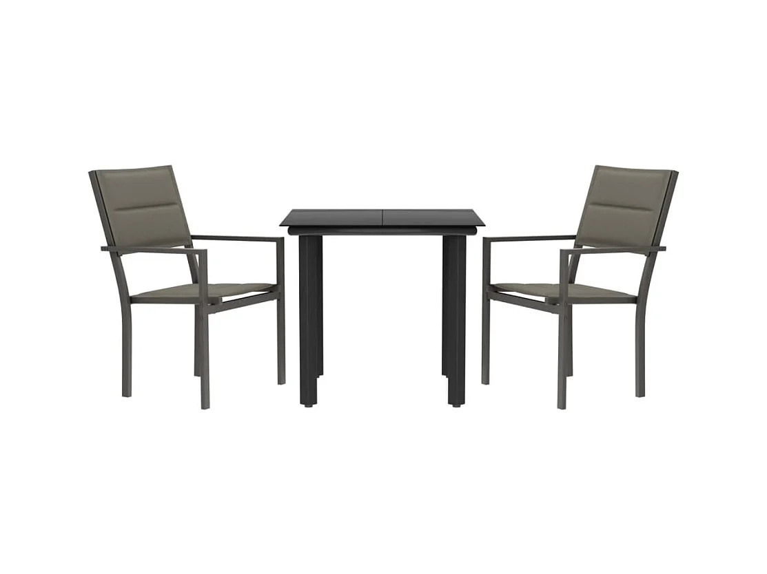 Ensemble à manger de jardin 3 pcs noir textilène et acier