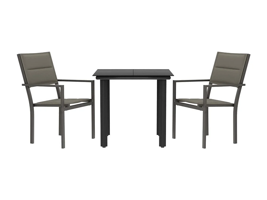 Ensemble à manger de jardin 3 pcs noir textilène et acier