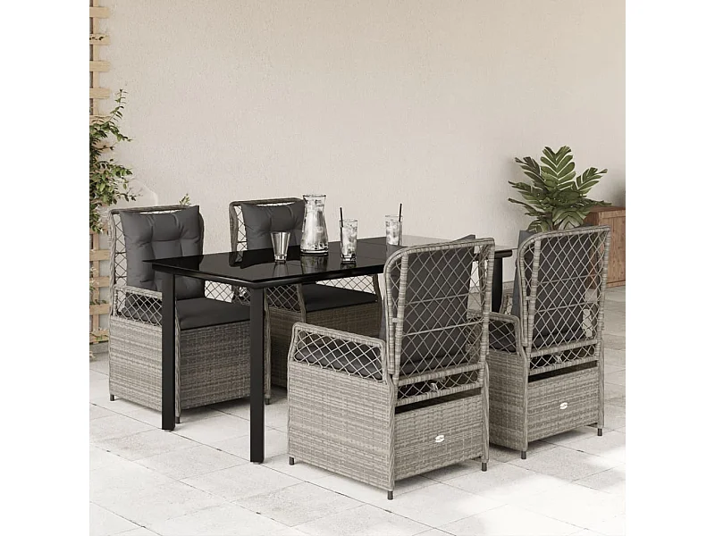 Ensemble à manger de jardin et coussins 5 pcs gris clair rotin