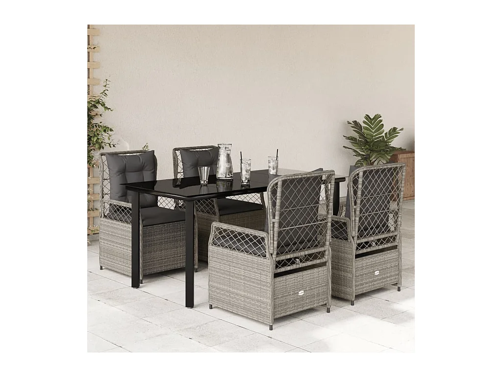 Ensemble à manger de jardin et coussins 5 pcs gris clair rotin